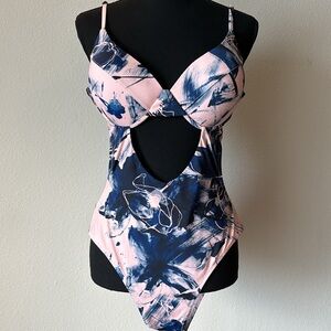 NWT: Fashionova Laurel Beach Cutout One Piece Swimsuit - Pink/Blue Combo